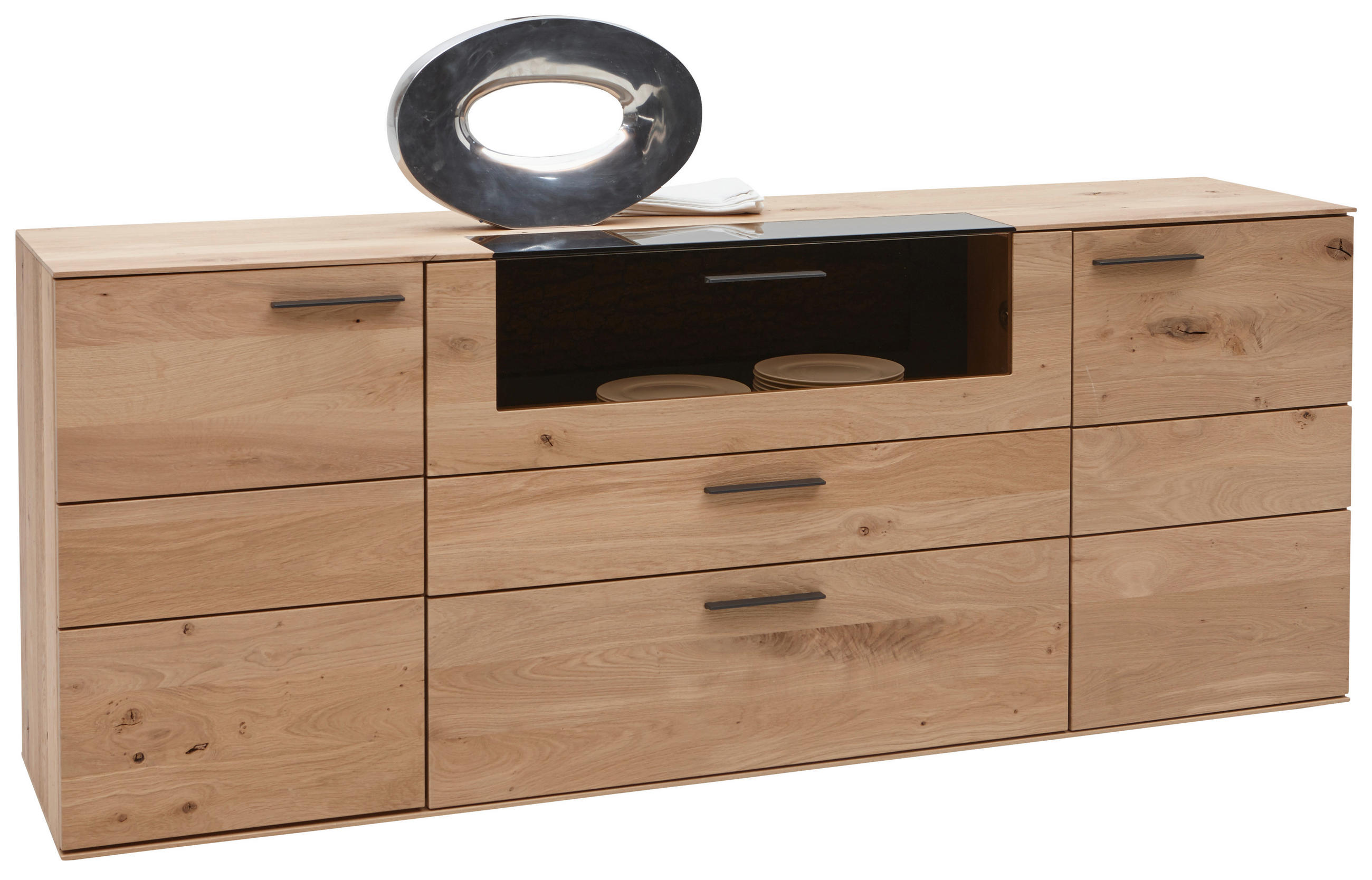 SIDEBOARD Kerneiche vollmassiv Eichefarben - Eichefarben/Anthrazit, Design, Glas/Holz (192/77/44cm) - Valnatura