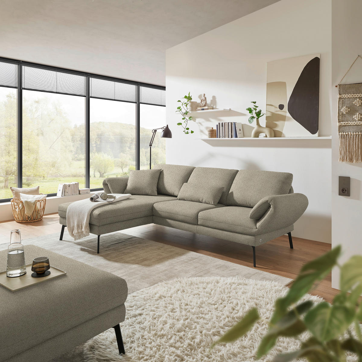 ECKSOFA  in Flachgewebe Sandfarben  175-224/255-365 cm  - Sandfarben/Schwarz, Design, Textil/Metall (175-224/255-365cm) - Dieter Knoll