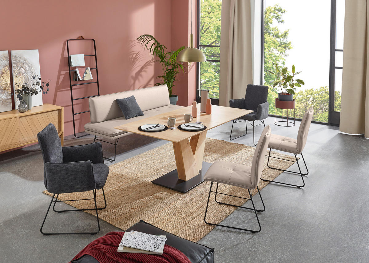 SITZBANK in Metall, Textil Schwarz, Greige  - Greige/Schwarz, Design, Textil/Metall (195/87/65cm) - Dieter Knoll