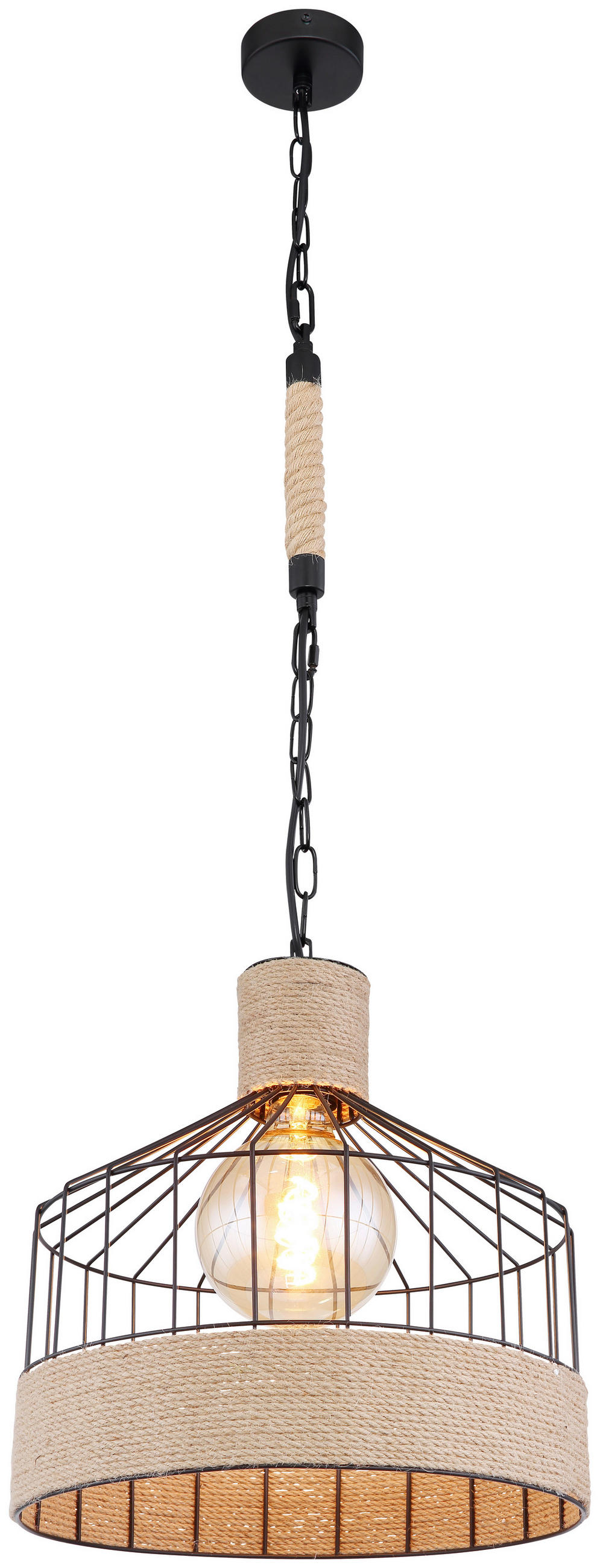 HÄNGELEUCHTE 35/135 cm   - Schwarz/Braun, Basics, Naturmaterialien/Metall (35/135cm) - Globo