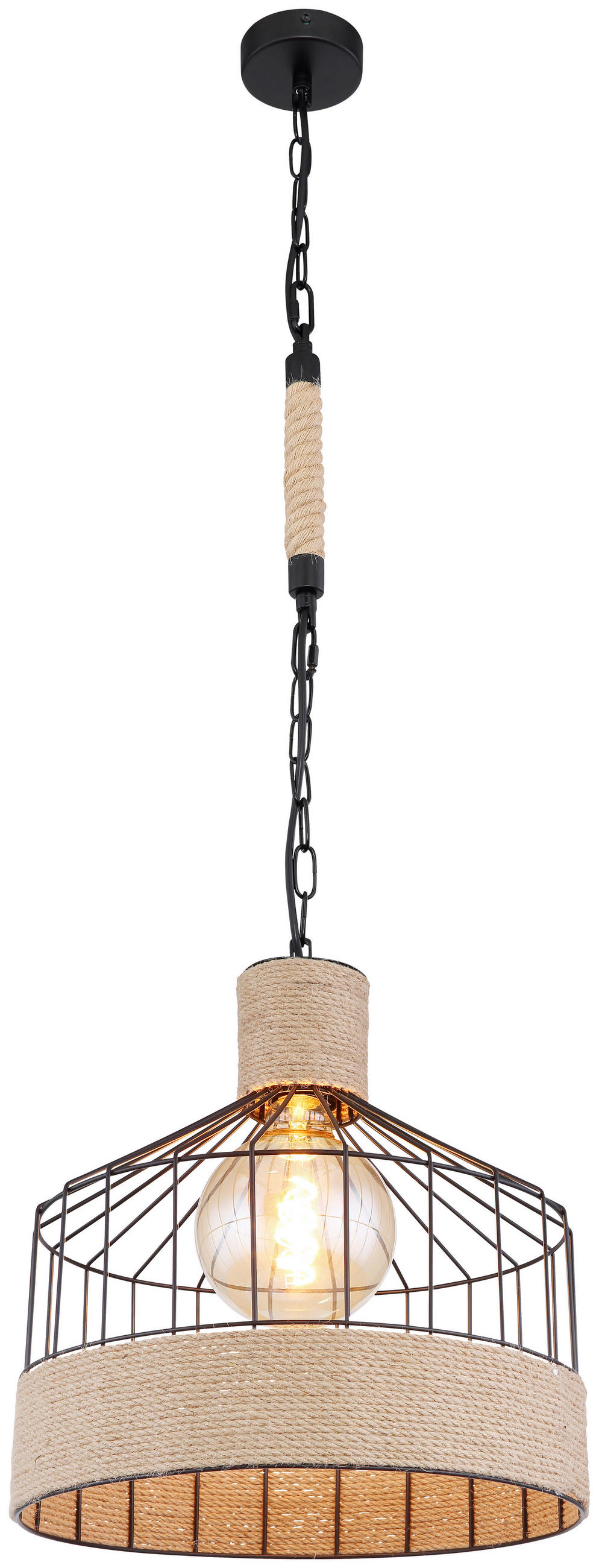 HÄNGELEUCHTE 35/135 cm   - Schwarz/Braun, Basics, Naturmaterialien/Metall (35/135cm) - Globo