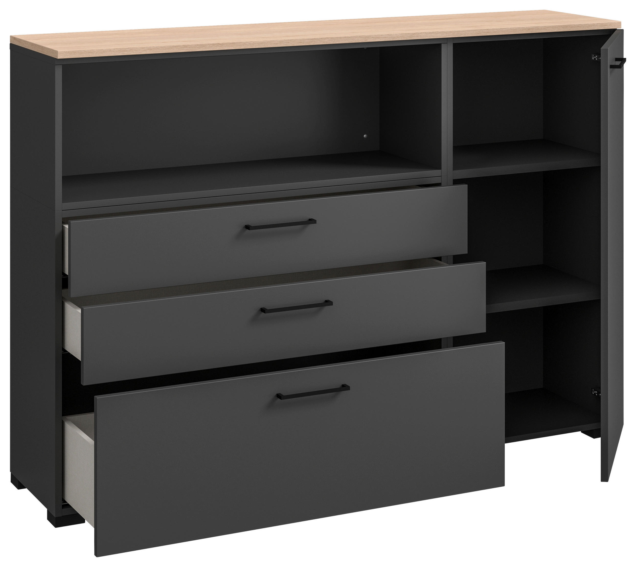 SIDEBOARD  in 150/108/41,9 cm  - Eichefarben/Anthrazit, Design, Holzwerkstoff/Metall (150/108/41,9cm) - Cantus
