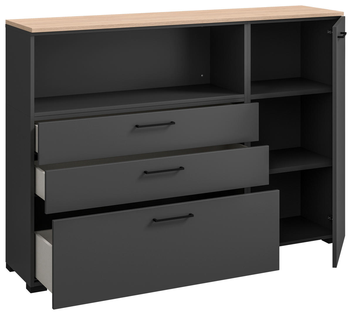 SIDEBOARD 150/108/41,9 cm  in Graphitfarben, Eichefarben  - Eichefarben/Anthrazit, Design, Holzwerkstoff/Metall (150/108/41,9cm) - Cantus