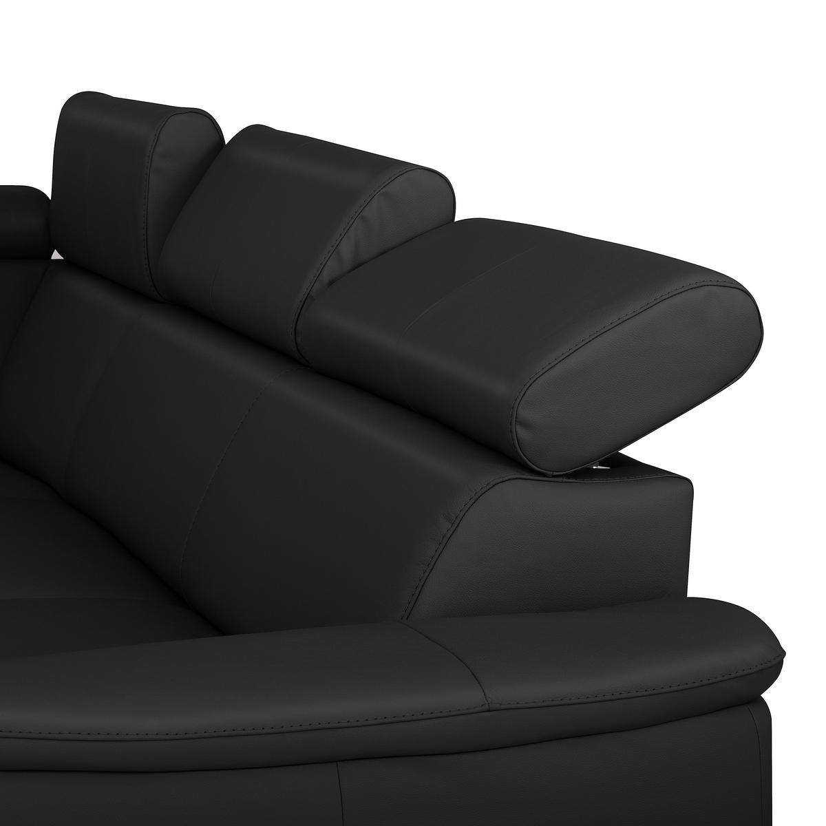WOHNLANDSCHAFT  in Kombination Echtleder/Lederlook Schwarz  - Schwarz, Leder/Metall (211/262cm) - Celina Home