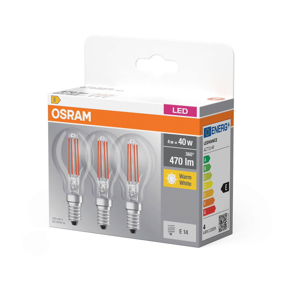 LED-FILAMENT-LEUCHTMITTEL   E14 4 W 470 lm  - Klar, Basics, Glas (4,5/8,4cm) - Osram