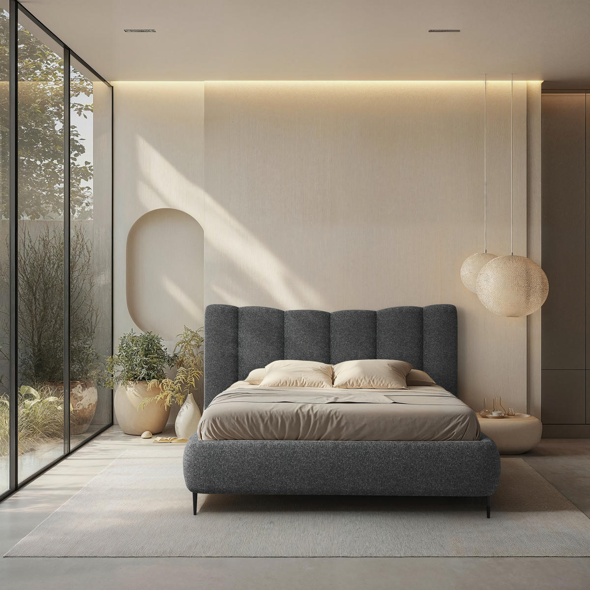 POLSTERBETT 140/200 cm,  in gepolstertes Kopfteil, Lattenrost, Bettkasten,  - Anthrazit, MODERN, Holz/Textil (140/200cm) - MID.YOU