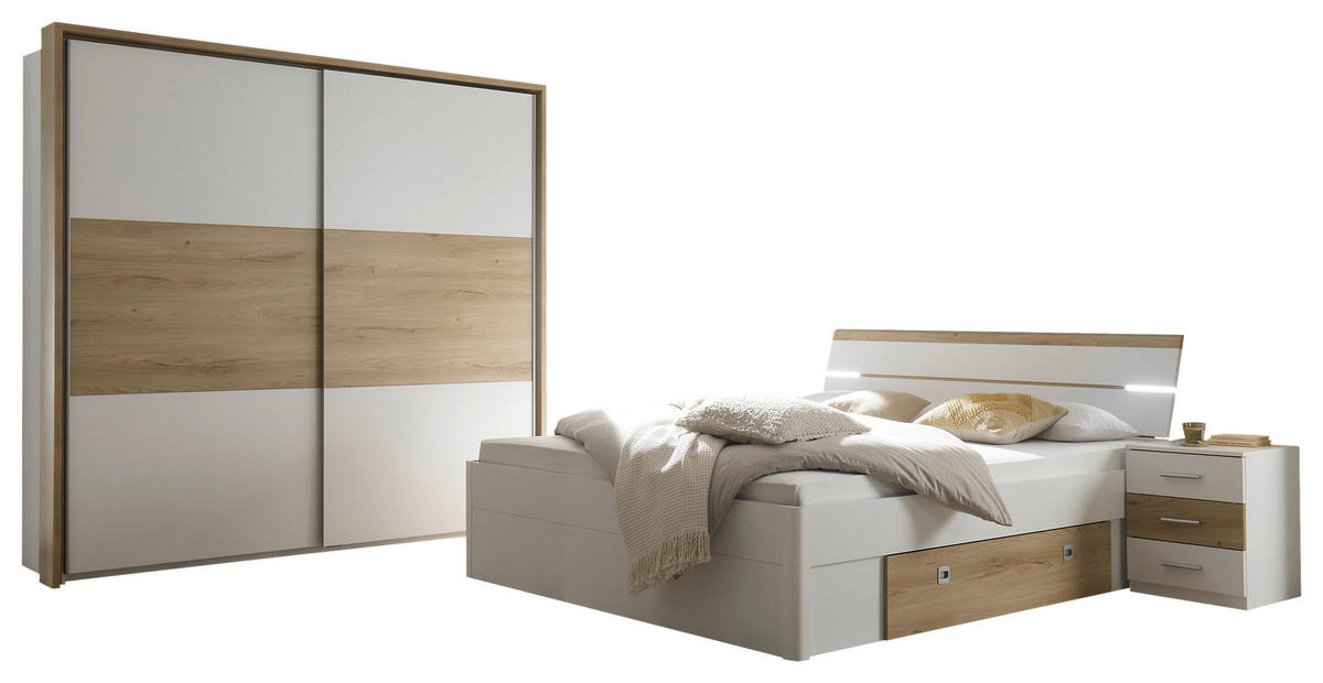 DORMITOR in alb, culoare lemn stejar  - alb/culoare lemn stejar, Modern, material pe bază de lemn - Livetastic