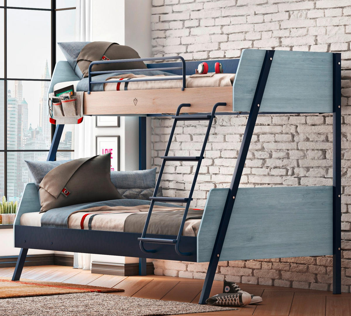 PAT SUPRAETAJAT  - albastru închis, Basics, metal/material pe bază de lemn (209,5/160,5/137cm) - Cilek