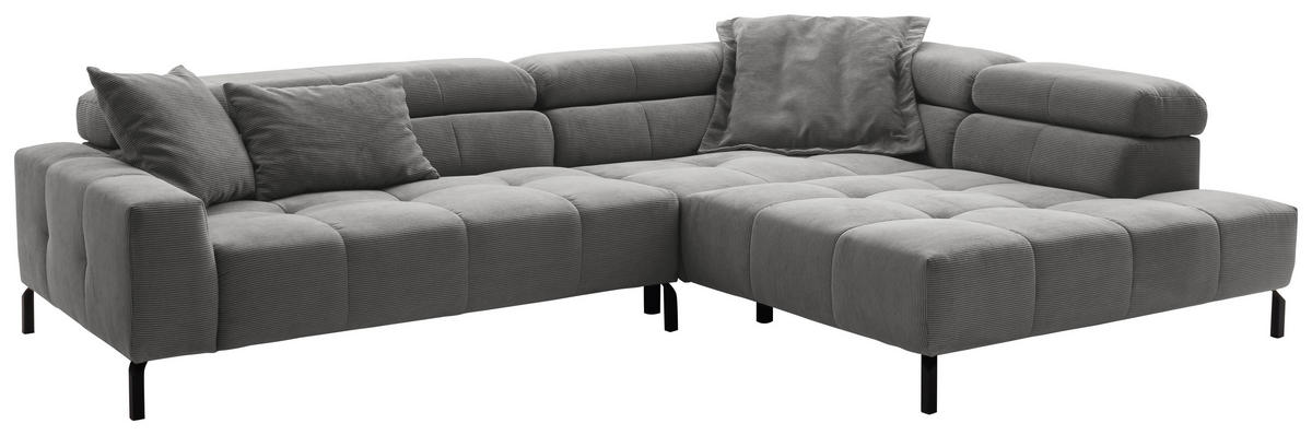 ECKSOFA in Cord Dunkelgrau  - Dunkelgrau/Schwarz, Konventionell, Textil/Metall (311/219cm) - Hom`in