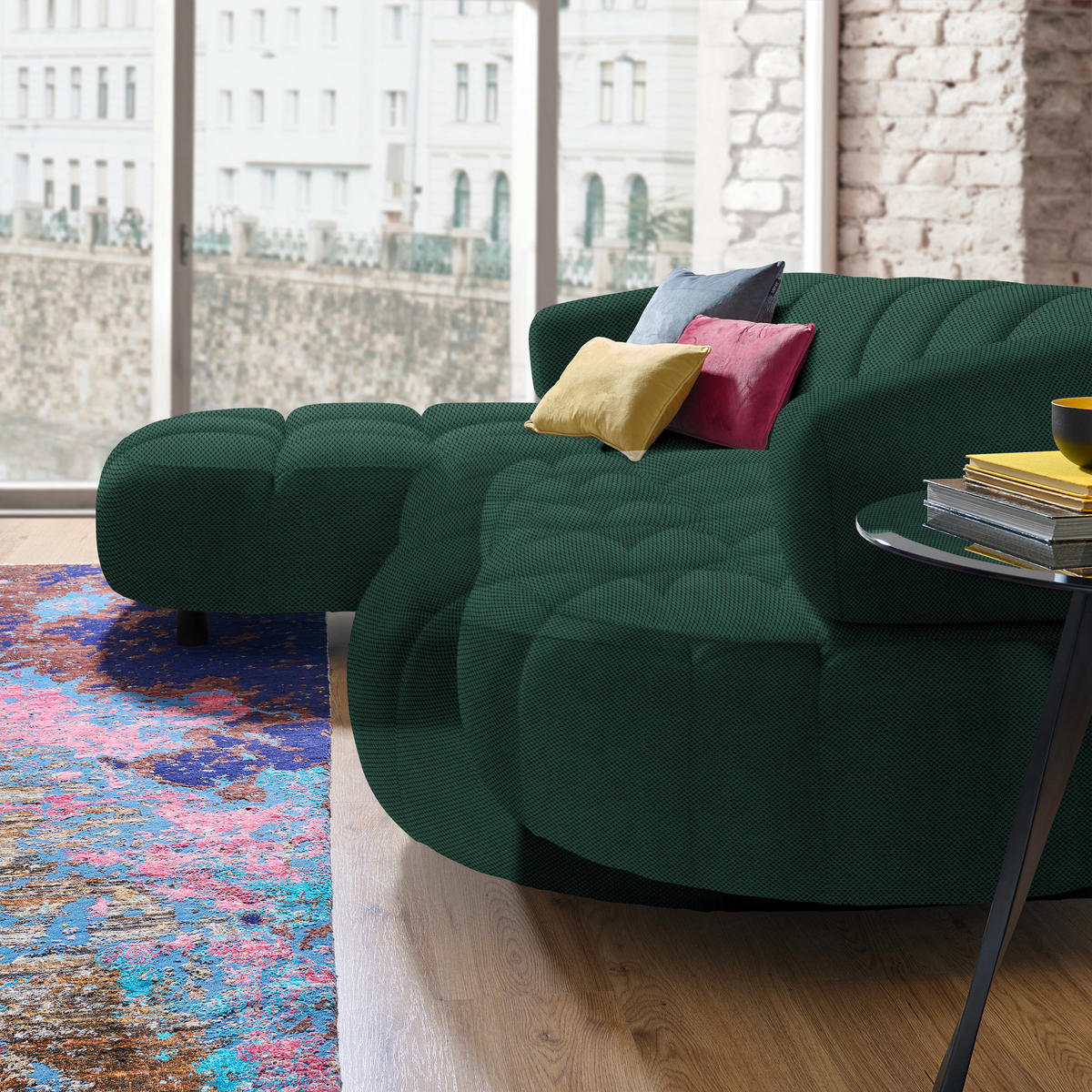 ECKSOFA in Webstoff Waldgrün  - Waldgrün/Schwarz, Design, Holz/Textil (183/284cm) - Welnova