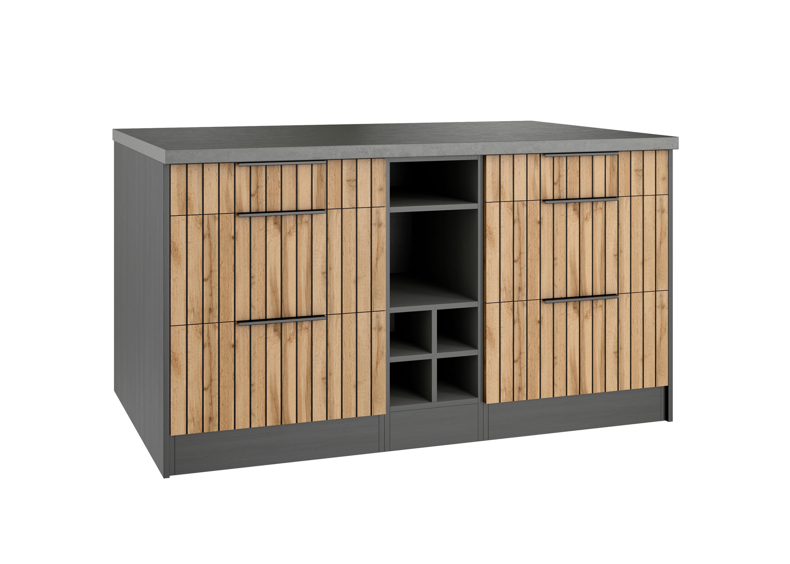 Kücheninsel Liverpool Graphit, Eiche Dekor B: 153 cm