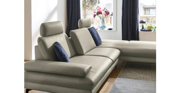ECKSOFA in Echtleder Hellgrau  308/195 cm  - Hellgrau/Schwarz, Design, Leder/Metall (308/195cm) - Dieter Knoll
