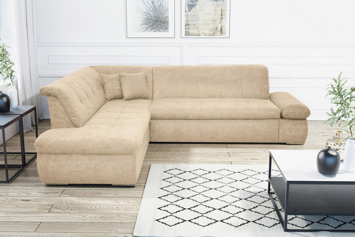 ECKSOFA in Mikrofaser Beige  216/273 cm  - Chromfarben/Beige, KONVENTIONELL, Textil/Metall (216/273cm) - MID.YOU
