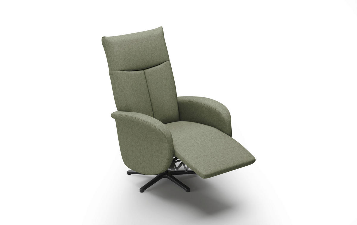 RELAXSESSEL GLENDALE E Flachgewebe Kopfteilverstellung, Rücken echt    - Schwarz/Olivgrün, KONVENTIONELL, Textil/Metall (75/112/82cm) - Sit & More