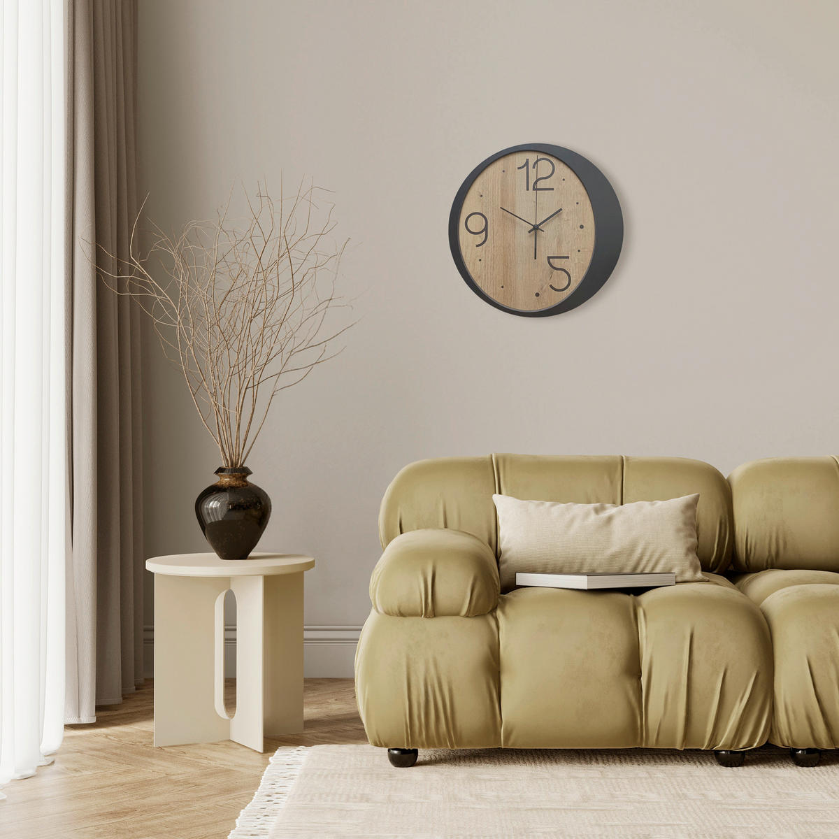 WANDUHR Schwarz, Eichefarben  - Eichefarben/Schwarz, Basics, Holz/Kunststoff (36cm)