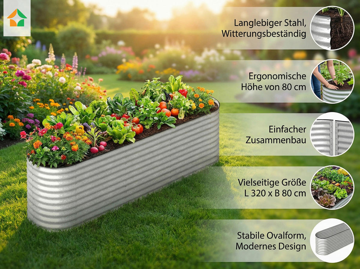 VYVÝŠENÝ ZÁHON 320/80/80 cm   - strieborná, Basics, kov (320/80/80cm) - Prestige Home