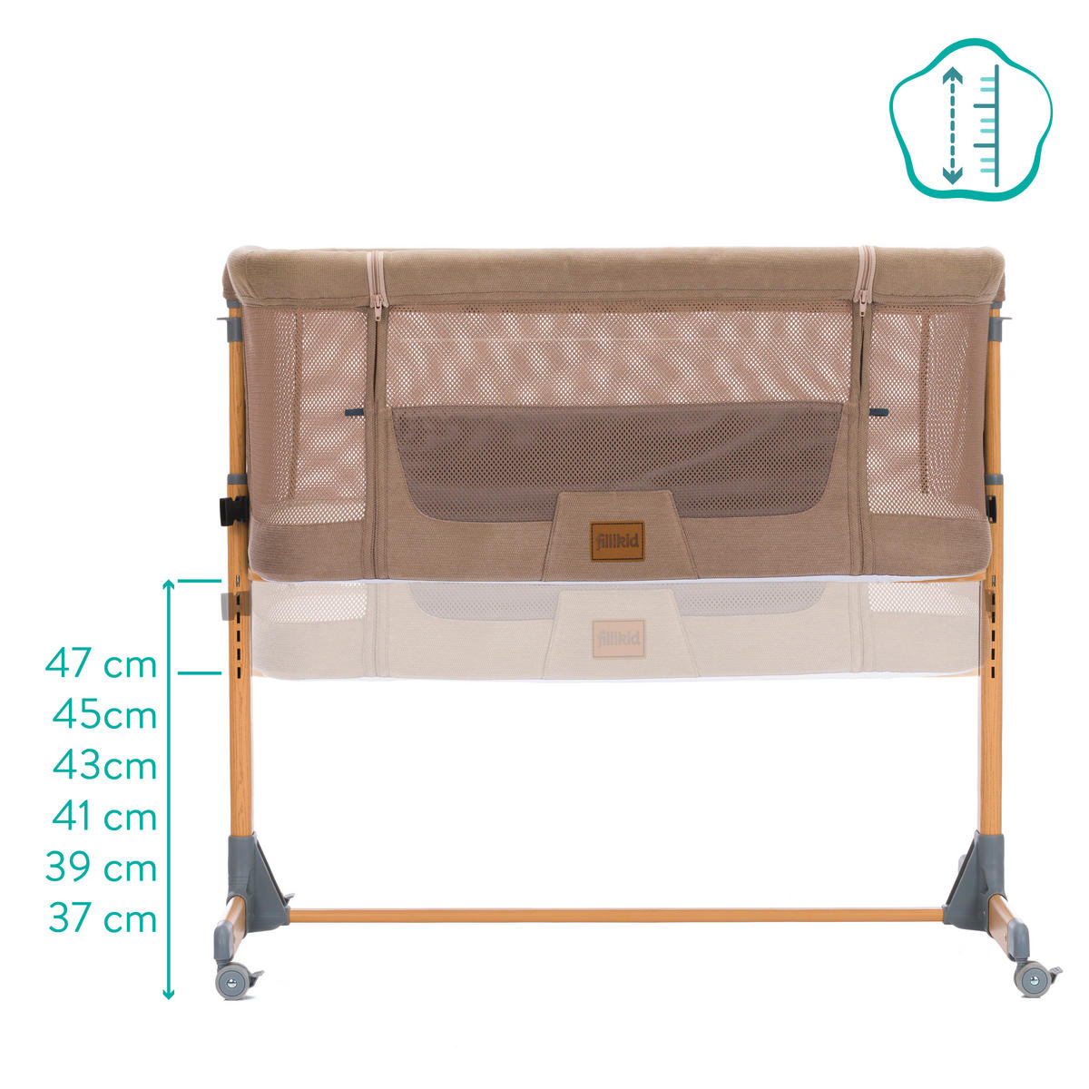 BEISTELLBETT Air   - Cappuccino, Basics, Textil/Metall (80/45cm)