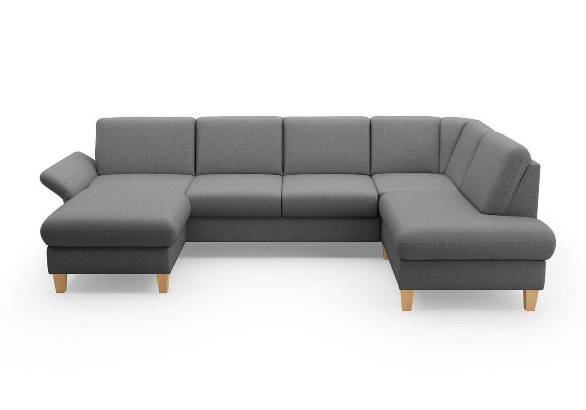 WOHNLANDSCHAFT Dunkelgrau Flachgewebe  - Eichefarben/Dunkelgrau, KONVENTIONELL, Holz/Textil (164/314/195cm) - Sit & More