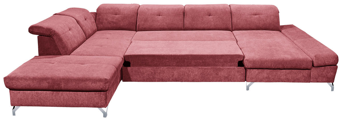 WOHNLANDSCHAFT Beere Mikrovelours  - Beere/Silberfarben, MODERN, Textil/Metall (245/350/168cm) - MID.YOU