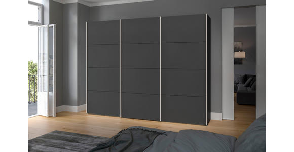 SCHWEBETÜRENSCHRANK  in Anthrazit, Schwarz  - Edelstahlfarben/Anthrazit, Design, Holzwerkstoff (303/236/65cm) - Carryhome