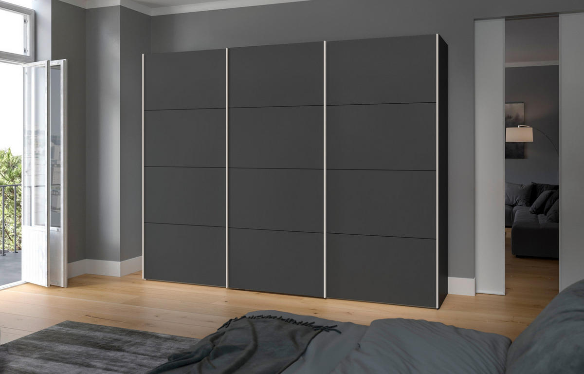 SCHWEBETÜRENSCHRANK  in Anthrazit, Schwarz  - Edelstahlfarben/Anthrazit, Design, Holzwerkstoff (303/236/65cm) - Carryhome