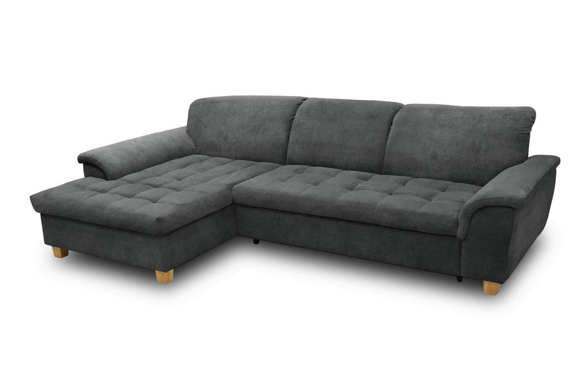 ECKSOFA Dunkelgrau Mikrofaser  - Eichefarben/Dunkelgrau, KONVENTIONELL, Holz/Textil (162/279cm) - MID.YOU