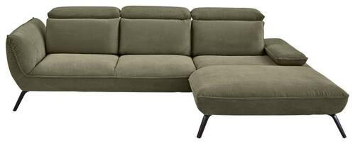 ECKSOFA in Cord Olivgrün  - Schwarz/Olivgrün, Design, Textil/Metall (301/202cm) - Moderano