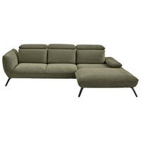 ECKSOFA in Cord Olivgrün  - Schwarz/Olivgrün, Design, Textil/Metall (301/202cm) - Moderano