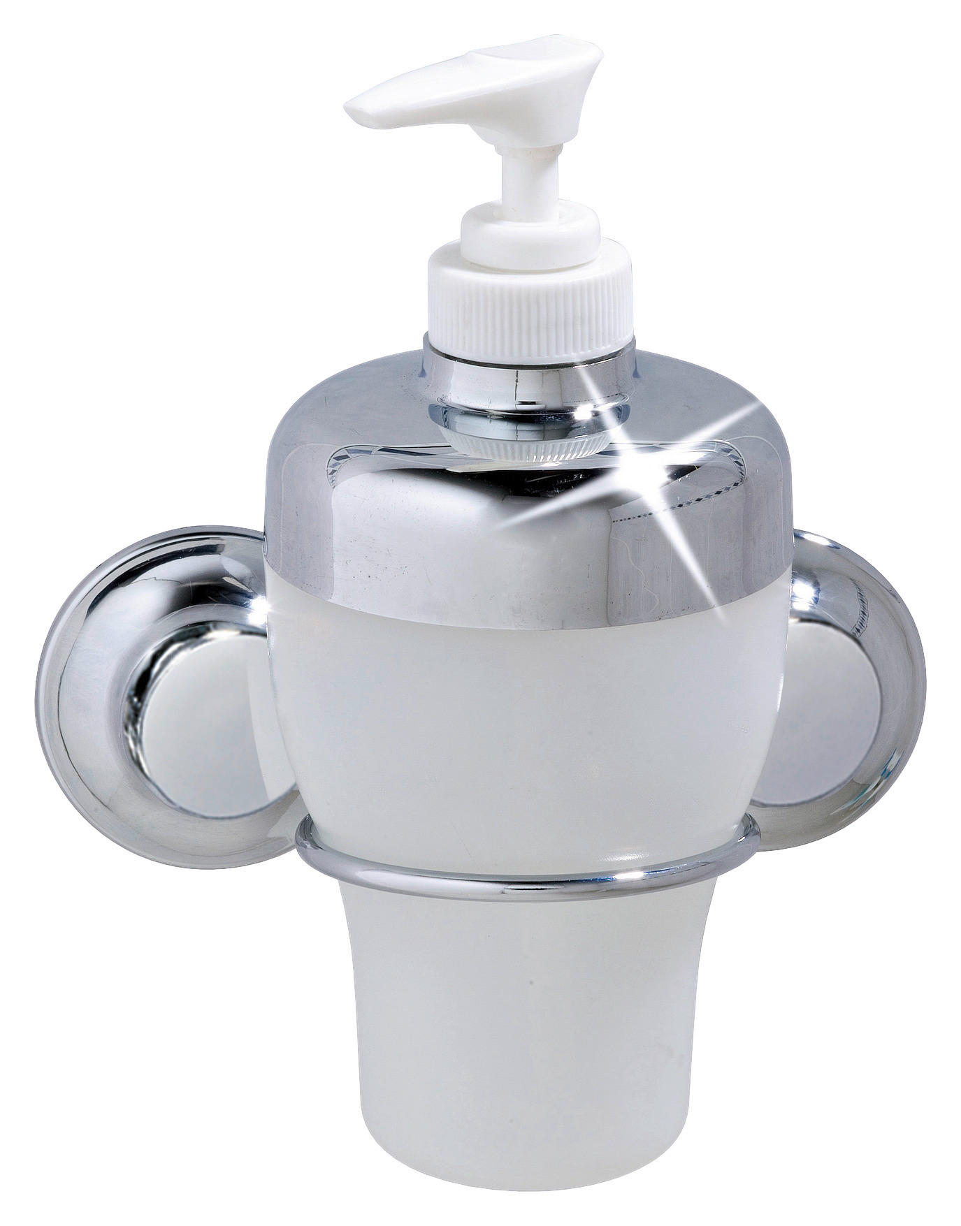 Seifenspender Riva Edelstahl/weißglas, Saugsystem