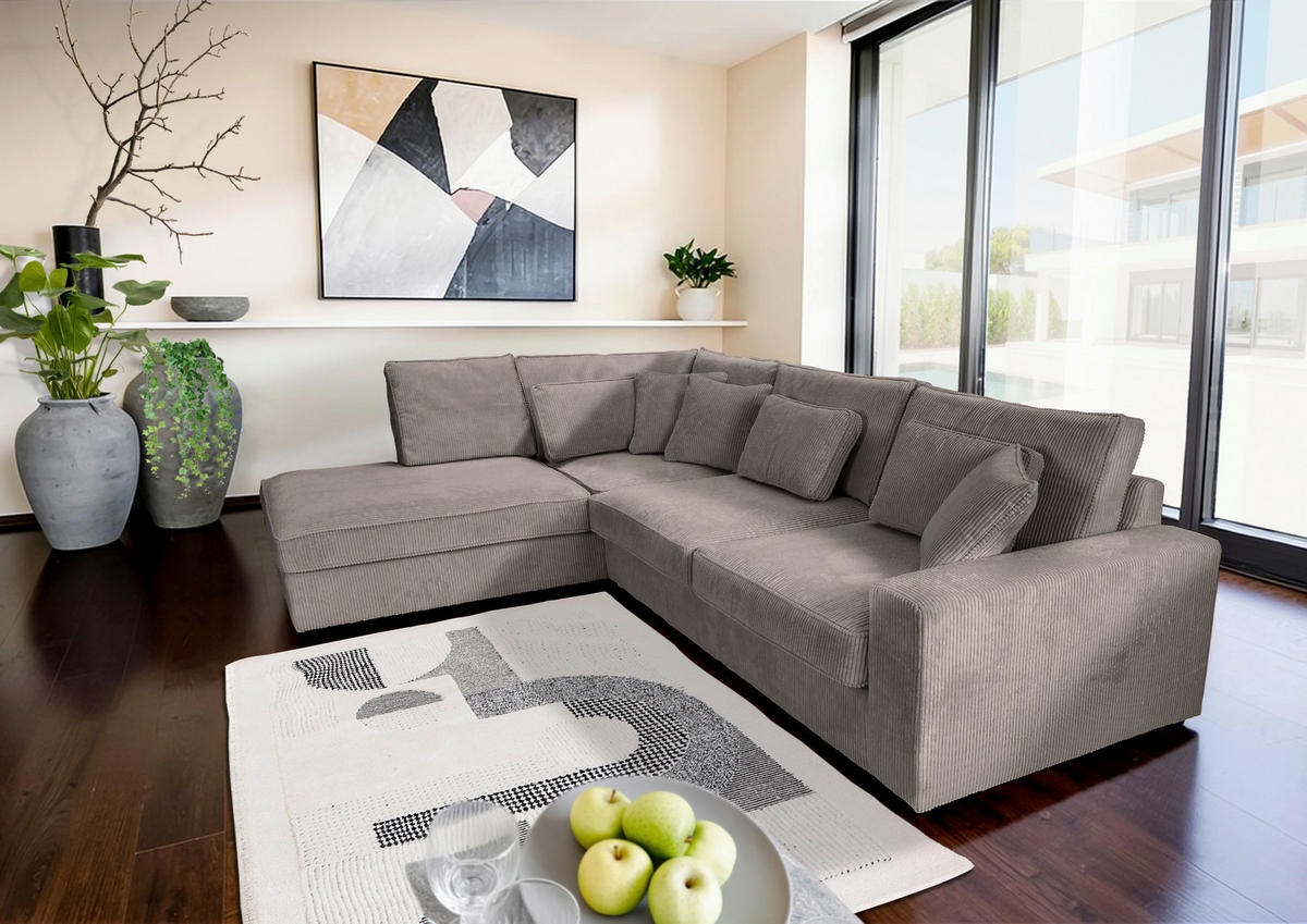 ECKSOFA Taupe Cord Zierkissen, Rückenkissen, Rücken echt  - Taupe/Schwarz, MODERN, Kunststoff/Textil (228/307cm) - Carryhome