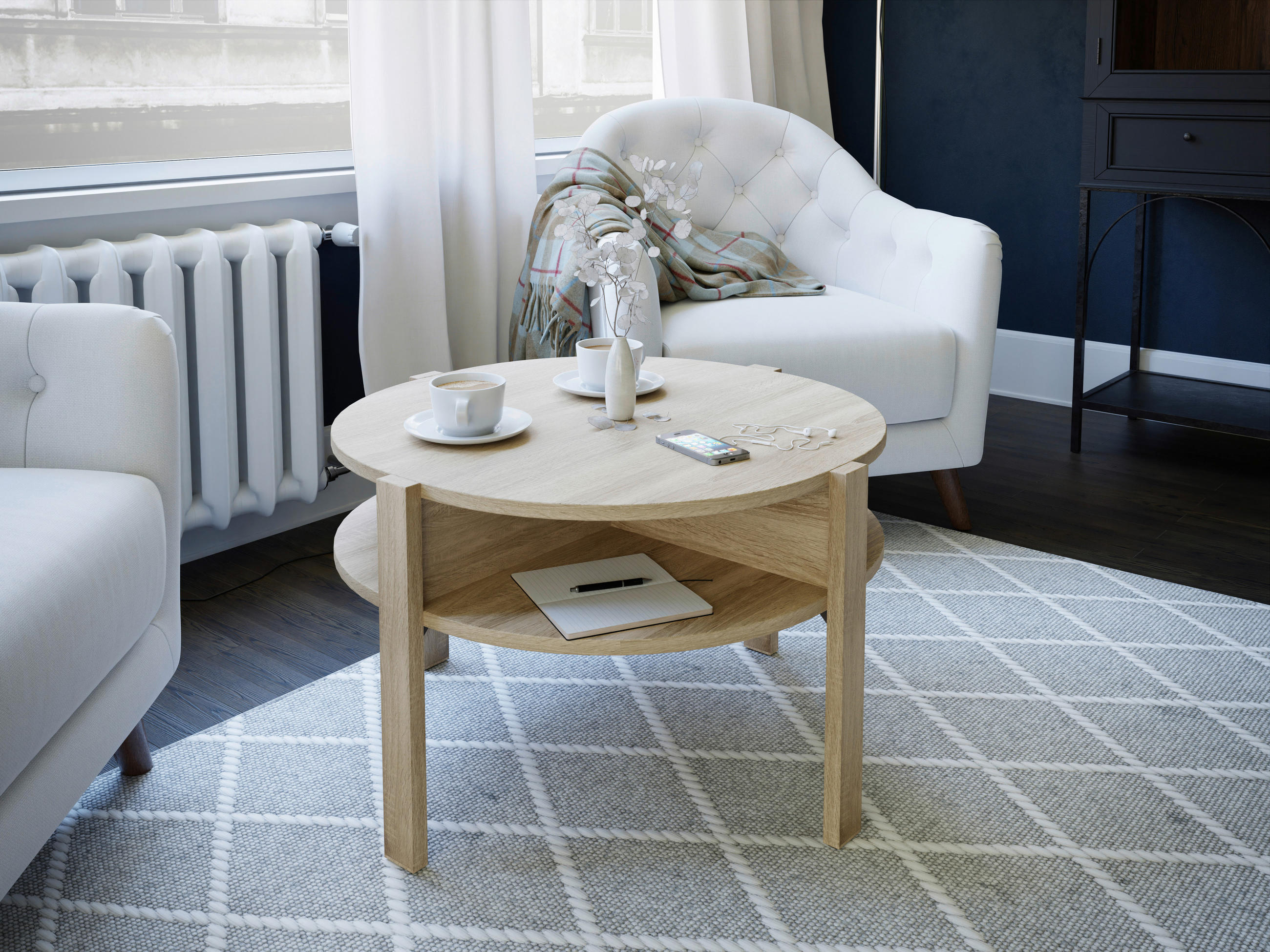 COUCHTISCH 74,4/74,4/45,5 cm rund Sonoma Eiche  - Sonoma Eiche, ROMANTIK / LANDHAUS, Holzwerkstoff (74,4/74,4/45,5cm) - Ti'me