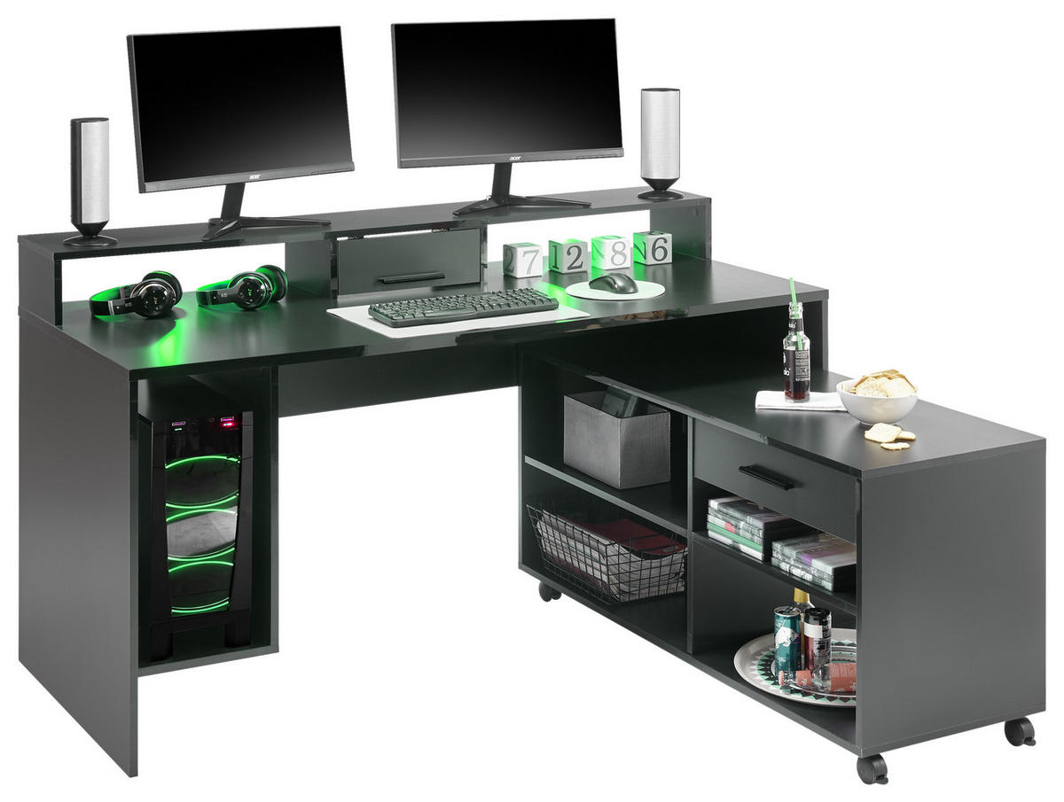GAMINGTISCH 160/70/92 cm  in Schwarz  - Schwarz, LIFESTYLE, Holzwerkstoff/Kunststoff (160/70/92cm) - Livetastic