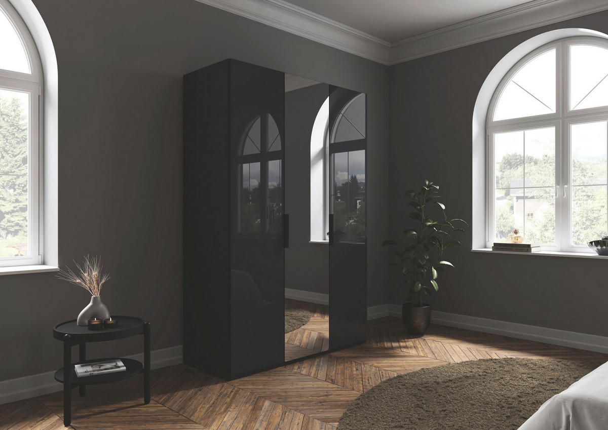 DREHTÜRENSCHRANK 151/223/61 cm,  in Graphitfarben, 3-türig  - Graphitfarben, Basics, Glas/Holzwerkstoff (151/223/61cm) - Novel