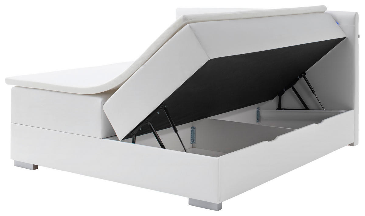 BOXBETT 180/200 cm  in Weiß  - Edelstahlfarben/Weiß, MODERN, Kunststoff/Textil (180/200cm) - Livetastic