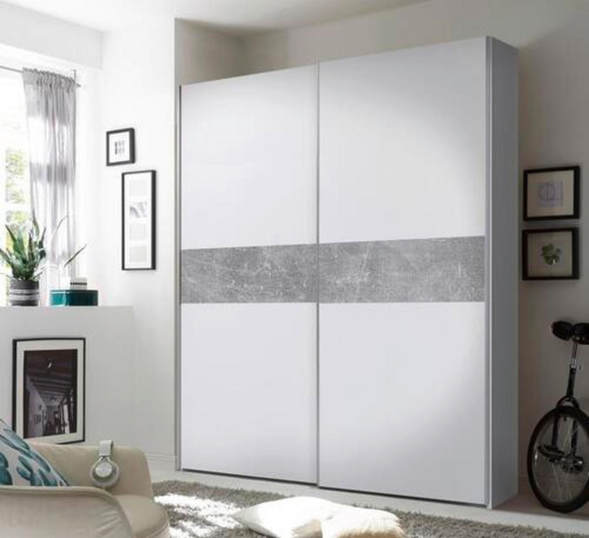 SCHWEBETÜRENSCHRANK 170/195/59 cm 2-türig Grau, Weiß  - Eichefarben/Silberfarben, MODERN, Holzwerkstoff (170/195/59cm) - P & B