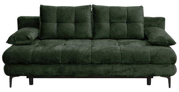 SCHLAFSOFA  mit Liegefunktion, Schlafen auf Sitzhöhe, Rücken echt Chenille Dunkelgrün  - Dunkelgrün/Schwarz, KONVENTIONELL, Textil/Metall (203/94/96cm) - Carryhome