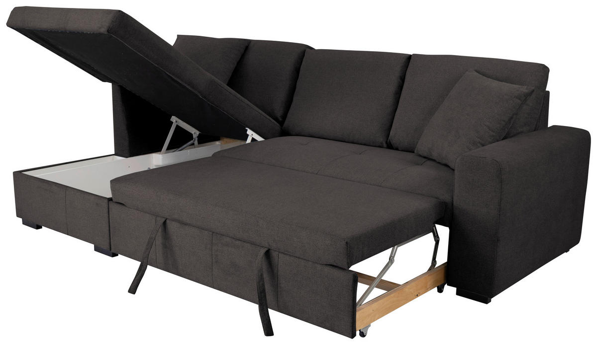 ECKSOFA LUKAS Dunkelbraun Struktur Zierkissen, Bettkasten  - Dunkelbraun, Trend, Textil (158/239cm) - P & B