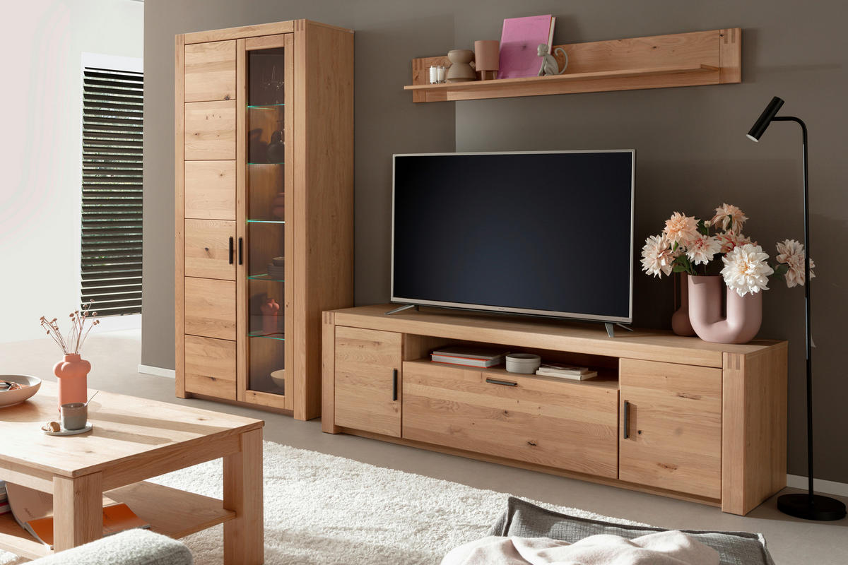 WOHNWAND 3-teilig  in Eichefarben 283/203/50 cm  - Eichefarben/Anthrazit, Design, Glas/Holz (283/203/50cm) - Livetastic