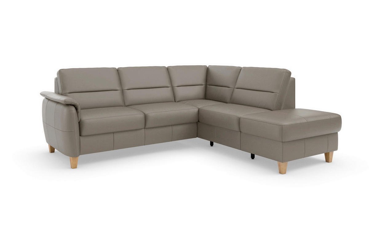 ECKSOFA PALMERA E in Echtleder Grau  236/212 cm  - Eichefarben/Grau, Basics, Leder/Holz (236/212cm) - Sit & More