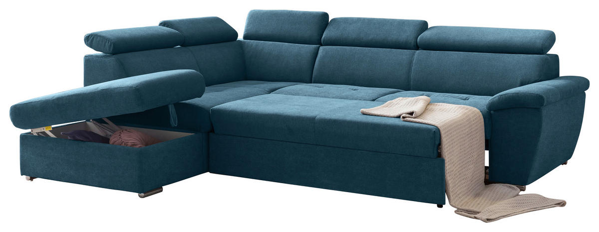 ECKSOFA Hellblau Chenille  - Chromfarben/Schwarz, Design, Textil/Metall (216/262cm) - Livetastic