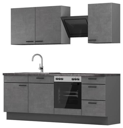 KÜCHENBLOCK 230 cm   in Dunkelgrau, Graphitfarben  - Dunkelgrau/Schwarz, MODERN, Holzwerkstoff/Metall (230cm) - Xora