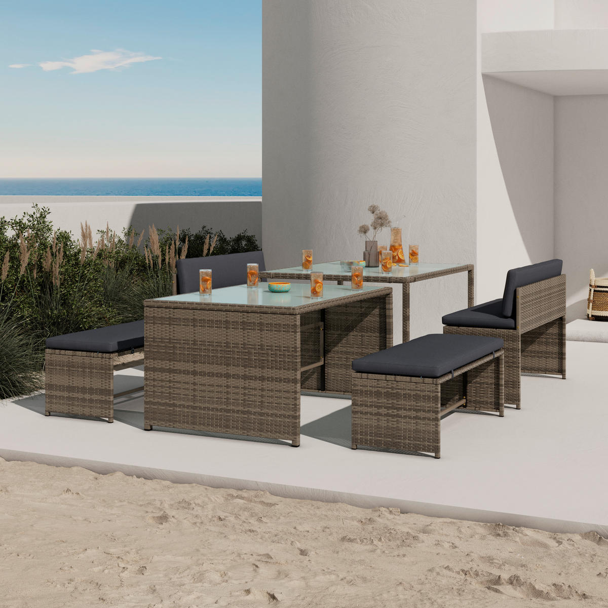 GARTENSET Eisen  - Grau, MODERN, Textil/Metall (115/92/74cm) - Ambia Garden