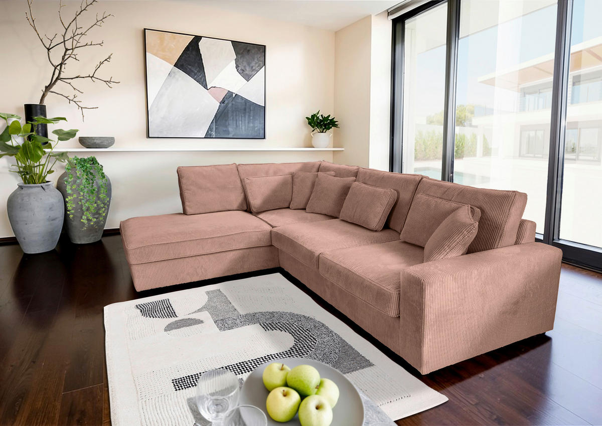 ECKSOFA Rosa Cord Zierkissen, Rückenkissen, Rücken echt  - Schwarz/Rosa, MODERN, Kunststoff/Textil (228/307cm) - Carryhome