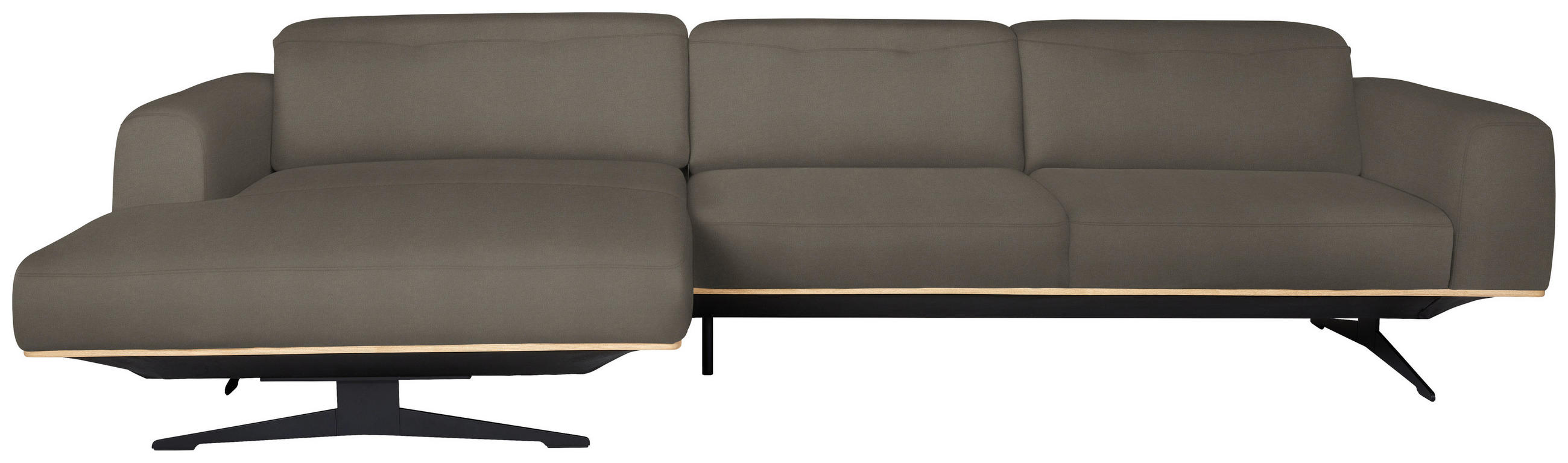 ECKSOFA in Echtleder Graubraun  - Eichefarben/Graubraun, Design, Leder/Holz (163/305cm) - Novel