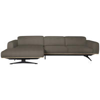 ECKSOFA in Echtleder Graubraun  - Eichefarben/Graubraun, Design, Leder/Holz (163/305cm) - Novel