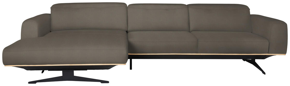 ECKSOFA in Echtleder Graubraun  - Eichefarben/Graubraun, Design, Leder/Holz (163/305cm) - Novel