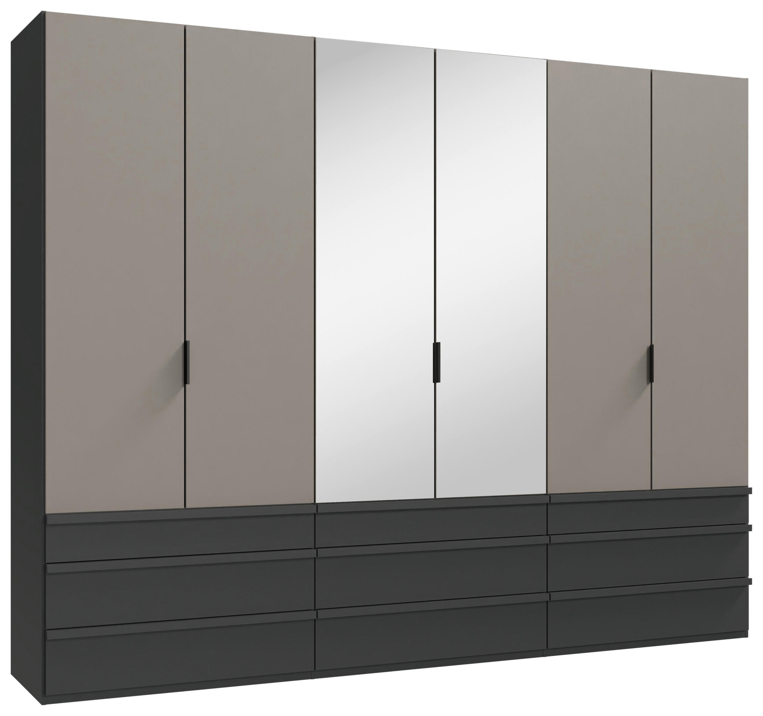 FALTTÜRENSCHRANK 300/216/58 cm 3-türig Graphitfarben, Grau, Sahara  - Schwarz/Graphitfarben, Design, Glas/Holzwerkstoff (300/216/58cm) - Boxxx