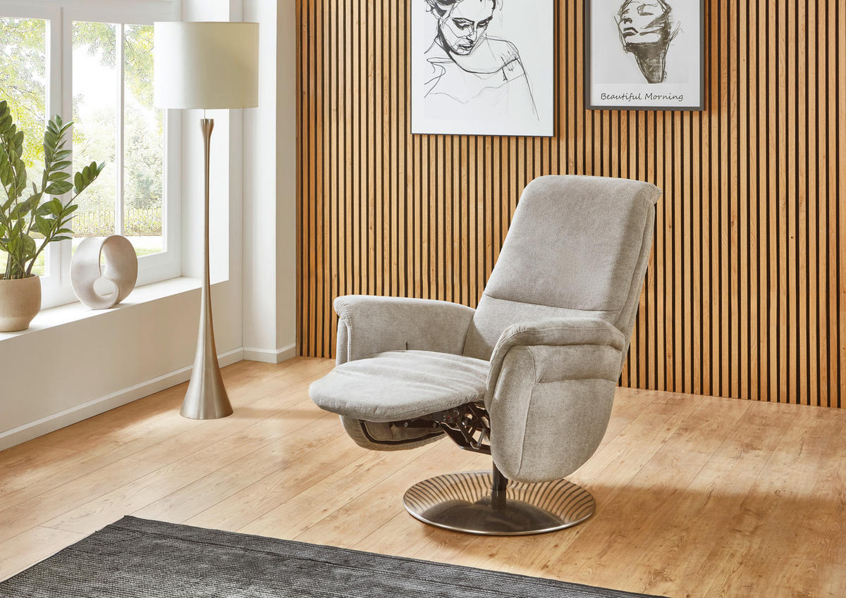 RELAXSESSEL Textil Beige  - Edelstahlfarben/Beige, Konventionell, Textil/Metall (79/112/94cm) - Beldomo Premium