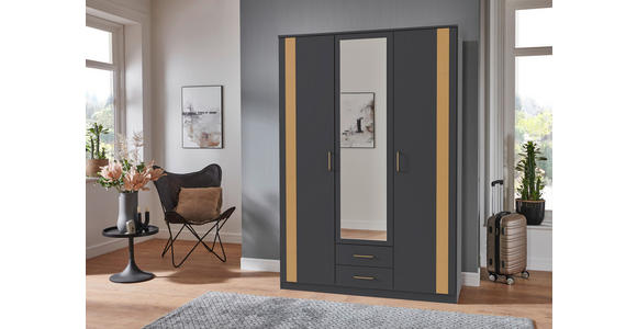 DREHTÜRENSCHRANK in Graphitfarben, Goldfarben - Goldfarben/Graphitfarben, Design, Glas/Holzwerkstoff (135/199/58cm) - Carryhome