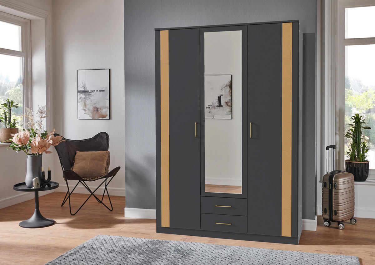 DREHTÜRENSCHRANK  in Graphitfarben, Goldfarben  - Goldfarben/Graphitfarben, Design, Glas/Holzwerkstoff (135/199/58cm) - Carryhome